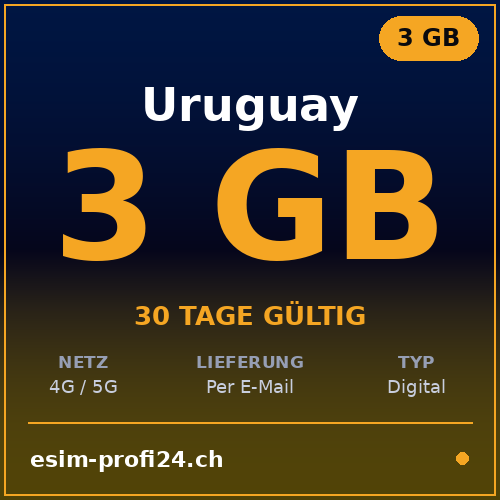 eSIM Uruguay – 3 GB / 30 Tage — eSIM Datenpaket kaufen, sofort per E-Mail | eSIMProfi24