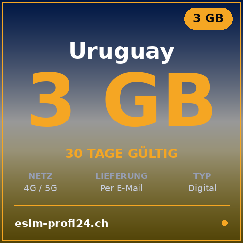 eSIM Uruguay – 3 GB / 30 giorni — eSIM Datenpaket kaufen, sofort per E-Mail | eSIMProfi24