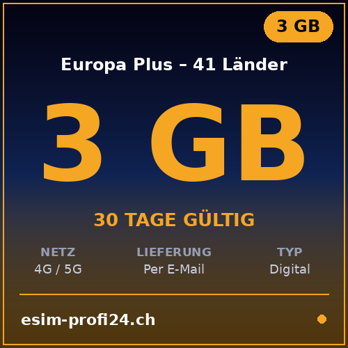 eSIM Europa Plus – 41 Länder – 3 GB / 30 giorni