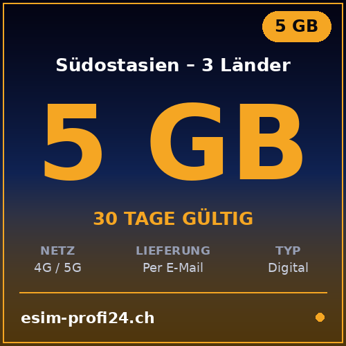eSIM Südostasien – 3 Länder – 5 GB / 30 Tage — eSIM Datenpaket kaufen, sofort per E-Mail | eSIMProfi24