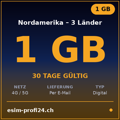eSIM America del Nord – 3 Länder – 1 GB / 30 giorni — eSIM Datenpaket kaufen, sofort per E-Mail | eSIMProfi24