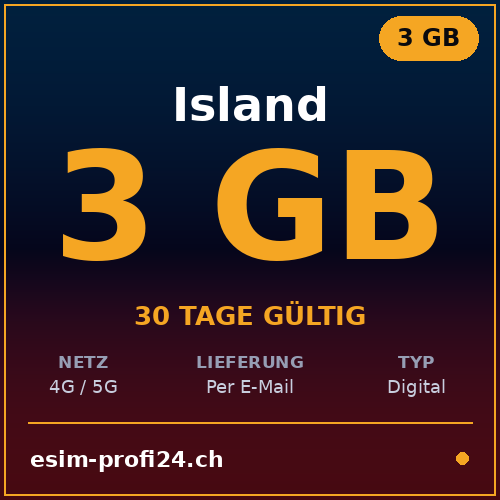 eSIM Islanda – 3 GB / 30 giorni — eSIM Datenpaket kaufen, sofort per E-Mail | eSIMProfi24