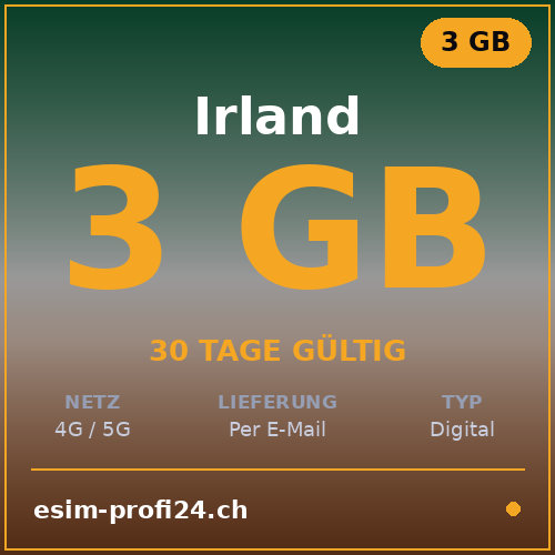 eSIM Irlanda – 3 GB / 30 giorni — eSIM Datenpaket kaufen, sofort per E-Mail | eSIMProfi24