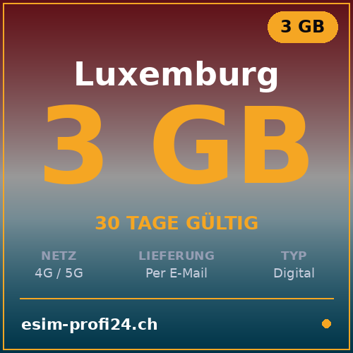 eSIM Lussemburgo – 3 GB / 30 giorni — eSIM Datenpaket kaufen, sofort per E-Mail | eSIMProfi24