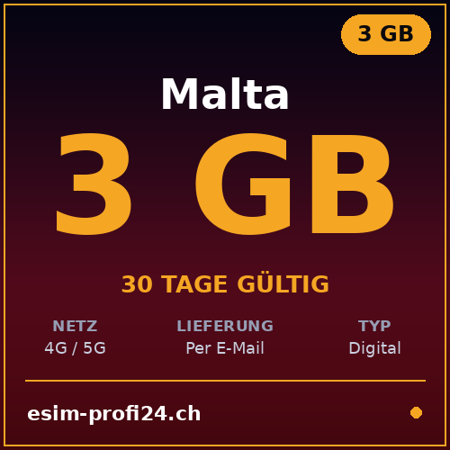 eSIM Malta – 3 GB / 30 giorni — eSIM Datenpaket kaufen, sofort per E-Mail | eSIMProfi24