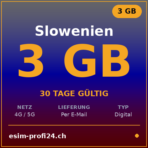eSIM Slovenia – 3 GB / 30 giorni — eSIM Datenpaket kaufen, sofort per E-Mail | eSIMProfi24