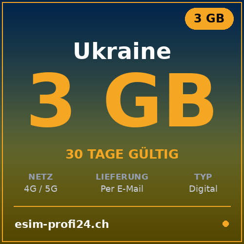 eSIM Ucraina – 3 GB / 30 giorni — eSIM Datenpaket kaufen, sofort per E-Mail | eSIMProfi24