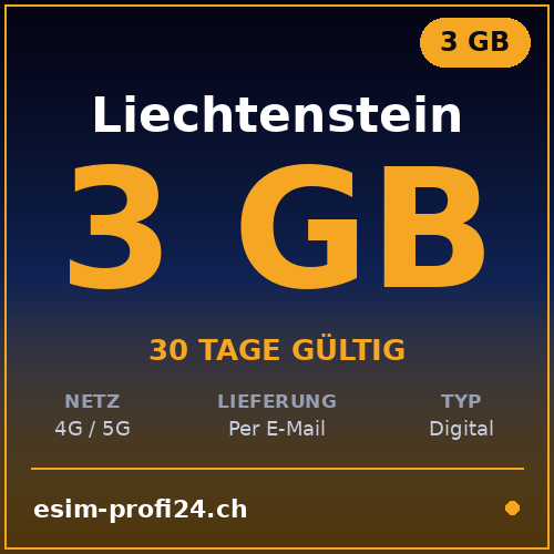 eSIM Liechtenstein – 3 Go / 30 jours — eSIM Datenpaket kaufen, sofort per E-Mail | eSIMProfi24