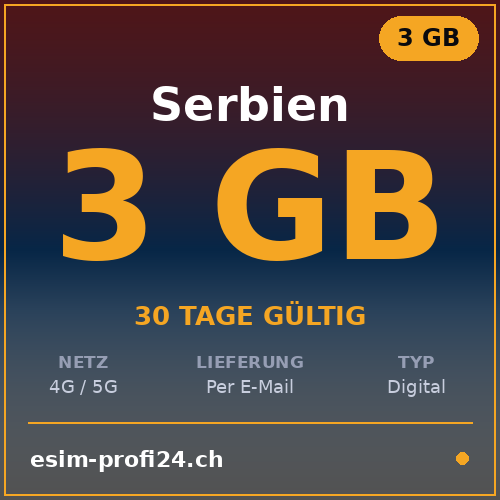 eSIM Serbie – 3 Go / 30 jours