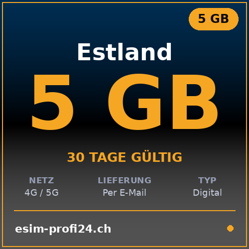 eSIM Estonia – 5 GB / 30 giorni — eSIM Datenpaket kaufen, sofort per E-Mail | eSIMProfi24