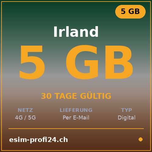 eSIM Irland – 5 GB / 30 Tage — eSIM Datenpaket kaufen, sofort per E-Mail | eSIMProfi24