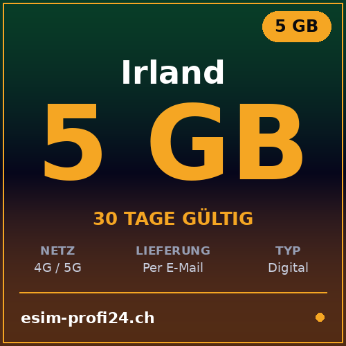 eSIM Irlanda – 5 GB / 30 giorni — eSIM Datenpaket kaufen, sofort per E-Mail | eSIMProfi24
