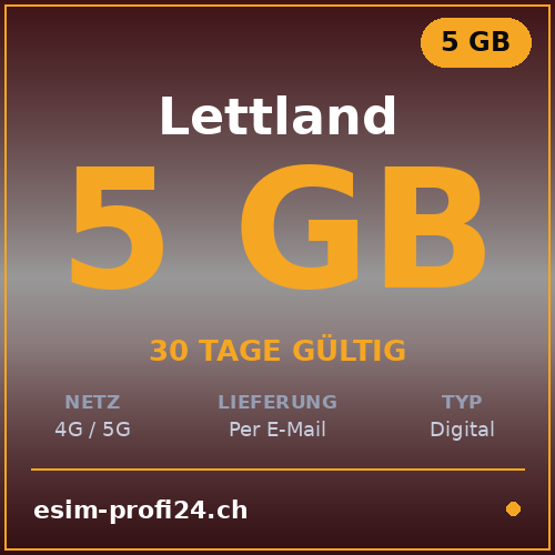 eSIM Lettonia – 5 GB / 30 giorni — eSIM Datenpaket kaufen, sofort per E-Mail | eSIMProfi24