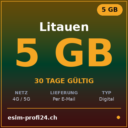 eSIM Lituania – 5 GB / 30 giorni — eSIM Datenpaket kaufen, sofort per E-Mail | eSIMProfi24