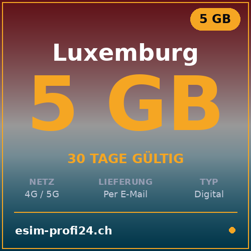 eSIM Lussemburgo – 5 GB / 30 giorni — eSIM Datenpaket kaufen, sofort per E-Mail | eSIMProfi24