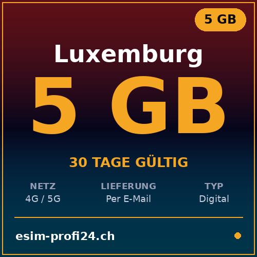 eSIM Lussemburgo – 5 GB / 30 giorni — eSIM Datenpaket kaufen, sofort per E-Mail | eSIMProfi24