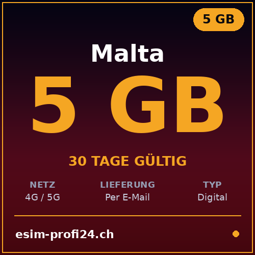 eSIM Malta – 5 GB / 30 giorni — eSIM Datenpaket kaufen, sofort per E-Mail | eSIMProfi24