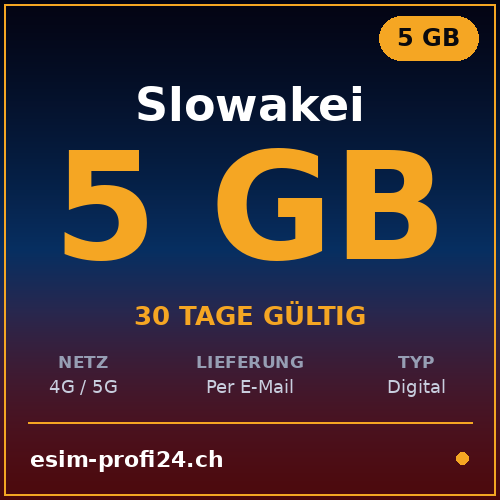 eSIM Slovacchia – 5 GB / 30 giorni — eSIM Datenpaket kaufen, sofort per E-Mail | eSIMProfi24