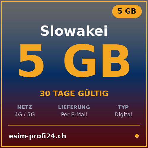 eSIM Slovacchia – 5 GB / 30 giorni — eSIM Datenpaket kaufen, sofort per E-Mail | eSIMProfi24