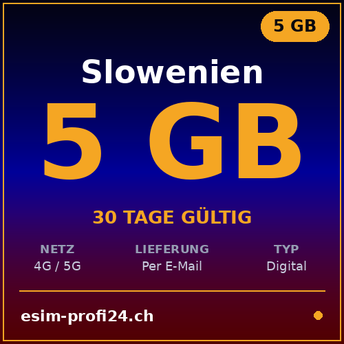 eSIM Slovenia – 5 GB / 30 giorni — eSIM Datenpaket kaufen, sofort per E-Mail | eSIMProfi24