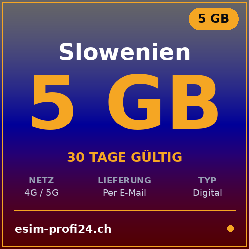 eSIM Slovenia – 5 GB / 30 giorni — eSIM Datenpaket kaufen, sofort per E-Mail | eSIMProfi24