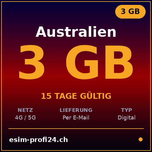 eSIM Australia – 3 GB / 15 days — eSIM Datenpaket kaufen, sofort per E-Mail | eSIMProfi24