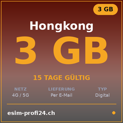 eSIM Hong Kong – 3 GB / 15 giorni — eSIM Datenpaket kaufen, sofort per E-Mail | eSIMProfi24