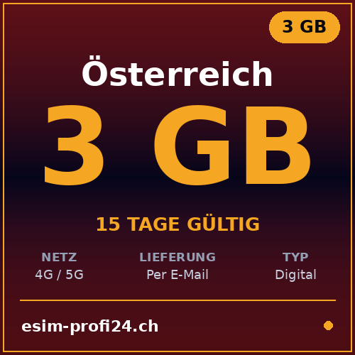 eSIM Österreich – 3 GB / 15 Tage — eSIM Datenpaket kaufen, sofort per E-Mail | eSIMProfi24