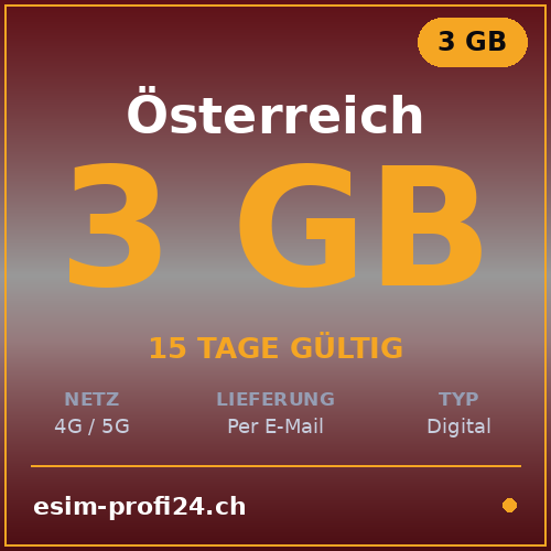 eSIM Autriche – 3 Go / 15 jours
