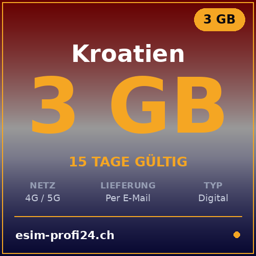 eSIM Croazia – 3 GB / 15 giorni — eSIM Datenpaket kaufen, sofort per E-Mail | eSIMProfi24