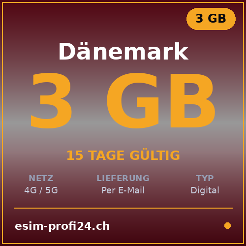 eSIM Danemark – 3 Go / 15 jours — eSIM Datenpaket kaufen, sofort per E-Mail | eSIMProfi24