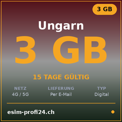 eSIM Hongrie – 3 Go / 15 jours — eSIM Datenpaket kaufen, sofort per E-Mail | eSIMProfi24