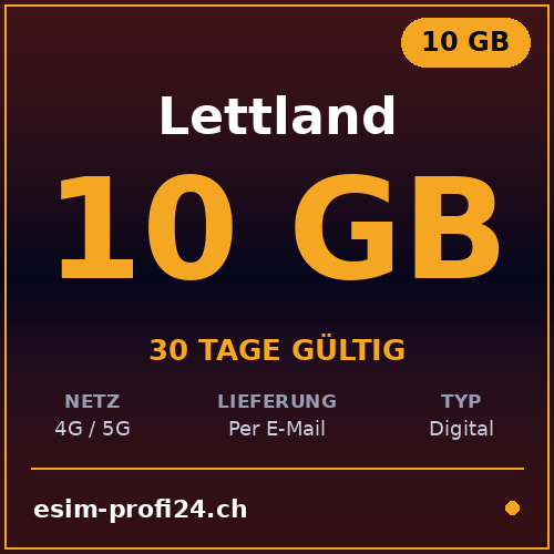 eSIM Lettonia – 10 GB / 30 giorni — eSIM Datenpaket kaufen, sofort per E-Mail | eSIMProfi24