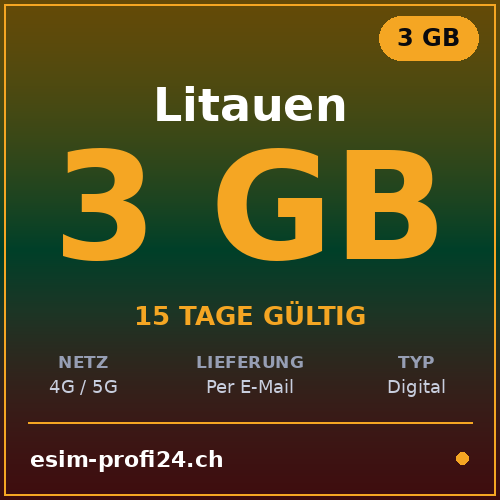 eSIM Lituanie – 3 Go / 15 jours — eSIM Datenpaket kaufen, sofort per E-Mail | eSIMProfi24