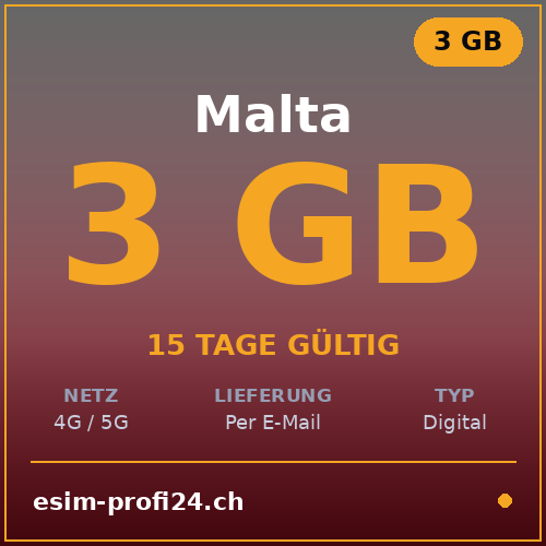 eSIM Malte – 3 Go / 15 jours — eSIM Datenpaket kaufen, sofort per E-Mail | eSIMProfi24