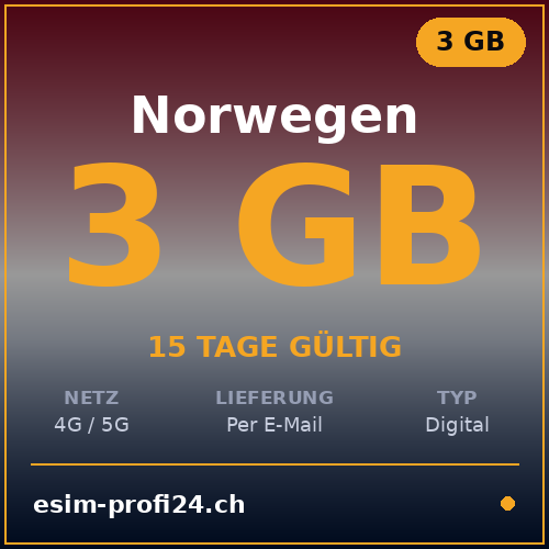 eSIM Norvège – 3 Go / 15 jours — eSIM Datenpaket kaufen, sofort per E-Mail | eSIMProfi24