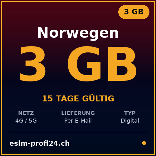 eSIM Norvège – 3 Go / 15 jours — eSIM Datenpaket kaufen, sofort per E-Mail | eSIMProfi24