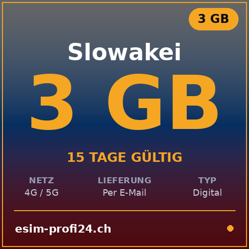 eSIM Slovaquie – 3 Go / 15 jours — eSIM Datenpaket kaufen, sofort per E-Mail | eSIMProfi24