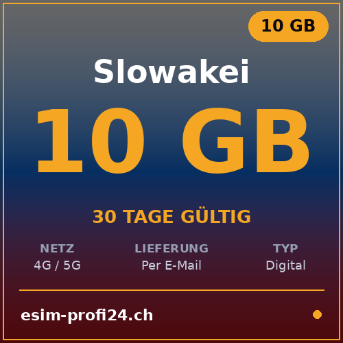eSIM Slovacchia – 10 GB / 30 giorni — eSIM Datenpaket kaufen, sofort per E-Mail | eSIMProfi24