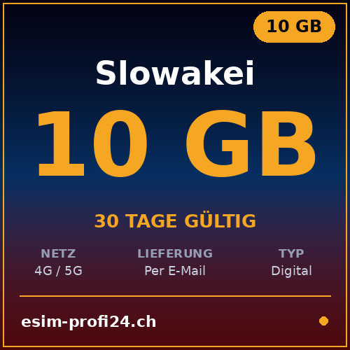 eSIM Slovaquie – 10 Go / 30 jours — eSIM Datenpaket kaufen, sofort per E-Mail | eSIMProfi24