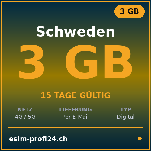 eSIM Suède – 3 Go / 15 jours — eSIM Datenpaket kaufen, sofort per E-Mail | eSIMProfi24