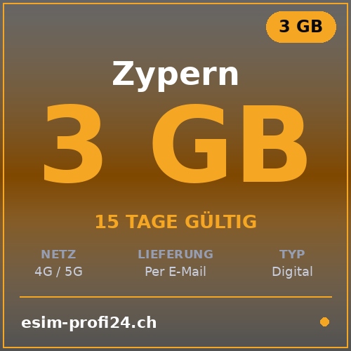 eSIM Chypre – 3 Go / 15 jours — eSIM Datenpaket kaufen, sofort per E-Mail | eSIMProfi24
