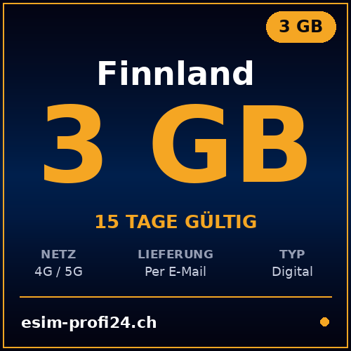 eSIM Finland – 3 GB / 15 days — eSIM Datenpaket kaufen, sofort per E-Mail | eSIMProfi24