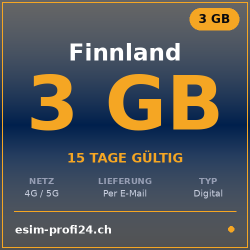 eSIM Finlandia – 3 GB / 15 giorni — eSIM Datenpaket kaufen, sofort per E-Mail | eSIMProfi24