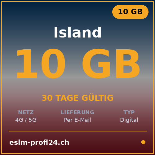 eSIM Islanda – 10 GB / 30 giorni — eSIM Datenpaket kaufen, sofort per E-Mail | eSIMProfi24