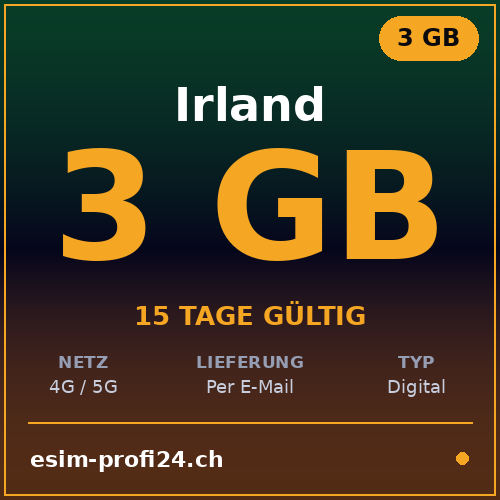 eSIM Ireland – 3 GB / 15 days — eSIM Datenpaket kaufen, sofort per E-Mail | eSIMProfi24