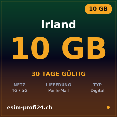 eSIM Irlande – 10 Go / 30 jours — eSIM Datenpaket kaufen, sofort per E-Mail | eSIMProfi24