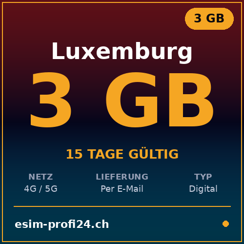 eSIM Luxembourg – 3 GB / 15 days — eSIM Datenpaket kaufen, sofort per E-Mail | eSIMProfi24