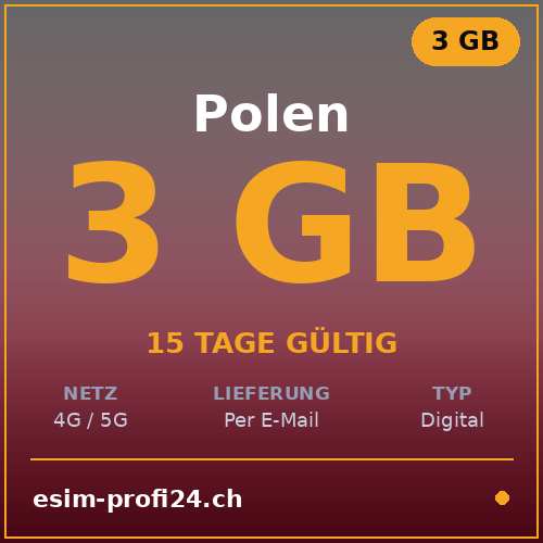 eSIM Pologne – 3 Go / 15 jours