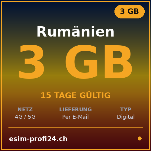 eSIM Romania – 3 GB / 15 giorni — eSIM Datenpaket kaufen, sofort per E-Mail | eSIMProfi24